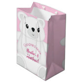 Roze Beer Baby shower Medium Cadeauzakje (Voorkant Gekanteld)