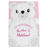 Roze Beer Baby shower Medium Cadeauzakje (Achterkant)