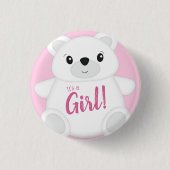 Roze Beer Baby shower Ronde Button 3,2 Cm (Voorkant)