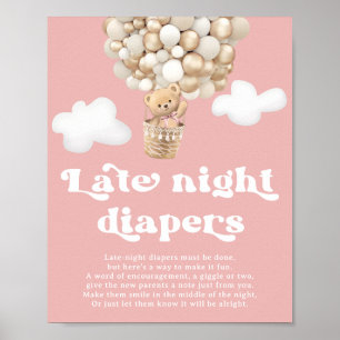 Roze Beer Baby shower Spel Late Night Luiers Poster