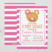 Roze Beer Baby shower Uitnodiging (Voorkant / Achterkant)