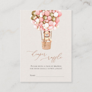Roze Beer Girl Balloons Diaper Raffle Tickets Informatiekaartje
