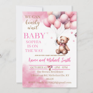 Roze Beer Hete Luchtballon Baby shower Set Invitat Kaart
