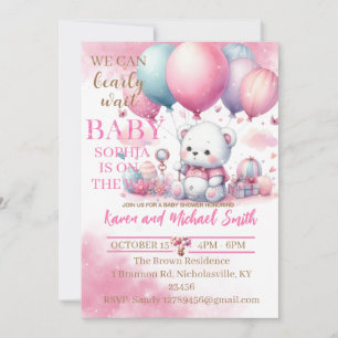 Roze Beer Hete Luchtballon Baby shower Set Invitat Kaart
