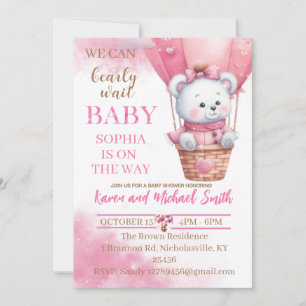 Roze Beer Hete Luchtballon Baby shower Set Invitat Kaart
