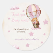Roze Beer hete luchtballon dank u Ronde Sticker (Voorkant)