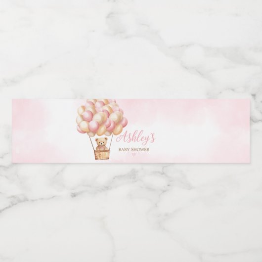Roze Beer heteluchtballon Waterfles Etiket (Enkel label)