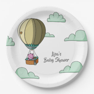Roze Beer in Baby shower voor warme luchtballon Papieren Bordje