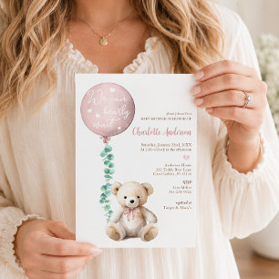 Roze Beer Kaum Wacht Eucalyptus Baby Shower Uitnod Kaart
