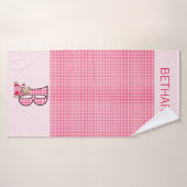 Roze Beer met letter B in Gingham Cheques Badhanddoek (Badhanddoek)