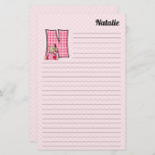Roze Beer Mongram "N" gebondenheid Briefpapier (Voorkant / Achterkant)