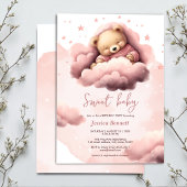 Roze beer op de baby-verjaardagsuitnodiging kaart