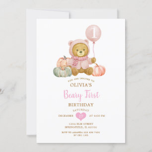 Roze Beer pompoen Herfst Beary eerste verjaardag Kaart