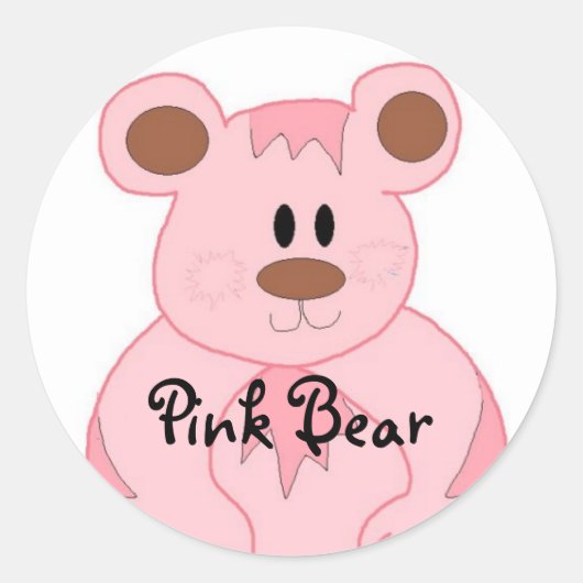 Roze Beer Ronde Sticker (Voorkant)