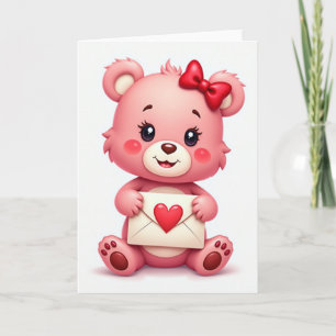 Roze Beer Valentijnskaart Kaart