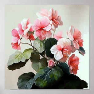 Roze Begonias Bloemenkunst Print Poster