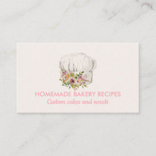 Roze Beige Bakkerij chef aquarel bloemig gebak Visitekaartje