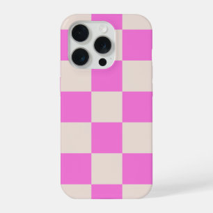 Roze Beige Dambord Patroon Hoesje iPhone 15 Pro Hoesje