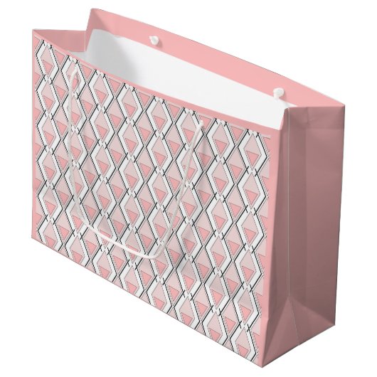 Roze beige geometrisch patroon groot cadeauzakje (Voorkant Gekanteld)