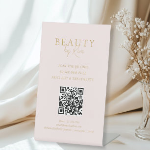 Roze & Beige-Goud Minimalistische Elegante Salon Q Reclamebord Met Voetstuk