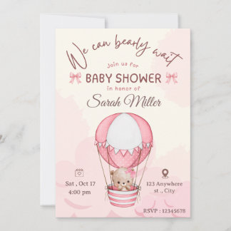 Roze beren babyshower uitnodiging