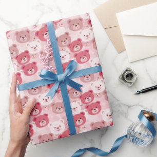 Roze Beren hoofden   Cadeaupapier