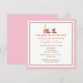 Roze Beren Twins Baby shower Kaart (Voorkant / Achterkant)