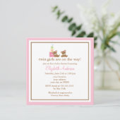 Roze Beren Twins Baby shower Kaart (Staand voorkant)