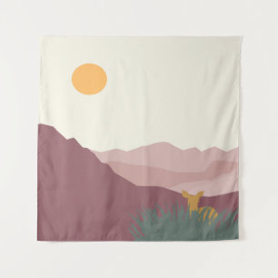 Roze bergen boho landschap wandkleed