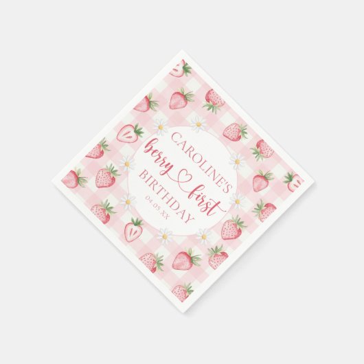 Roze Berry Eerste Aardbei Verjaardag Servetten (Hoek)