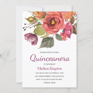 Roze berry Flowers Quinceanera Celebrite Kaart