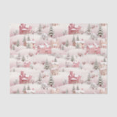Roze Besneeuwd Winterdorp Kerstscène Tissuepapier (Voorkant)