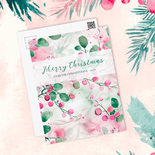Roze bessen Elegante Bloemen Kerstmis Feestdagenkaart