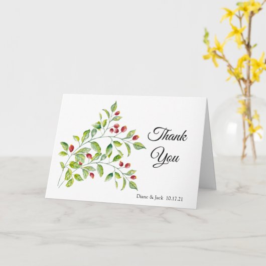 Roze bessen en groene olievlek Dank u wel Kaart (Gele Bloem)