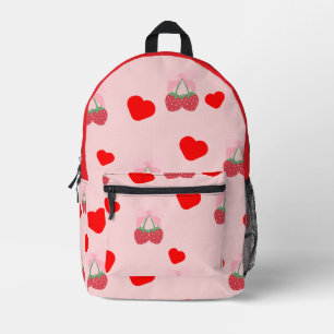 Roze bessen en harten roze en rood bedrukte rugzak