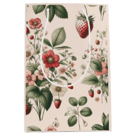 Roze bessen zoet over aardbeienpatroon medium cadeauzakje