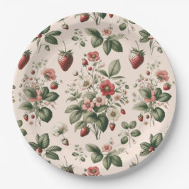 Roze bessen zoet over aardbeienpatroon papieren bordje