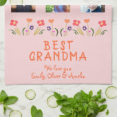 Roze beste grootmabloemen 5 Foto Collage Keepslag Theedoek (Gevouwen)