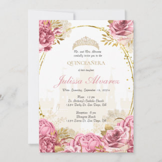 Roze Betoverde Sprookjesachtige Quinceanera Uitnod Kaart