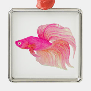 Roze Betta Fish Waterverf Metalen Ornament