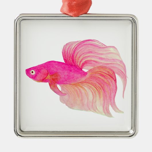 Roze Betta Fish Waterverf Metalen Ornament (Voorkant)