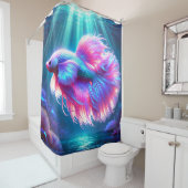 Roze Betta vis Douchegordijn (In situ)