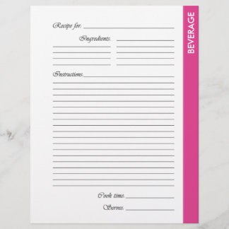 Roze BEVERAGE tweezijdige Recipe Pages