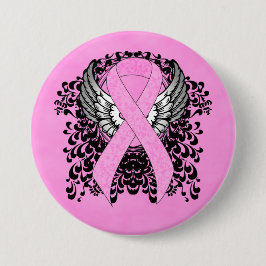 Roze Bewustmakingslint aan met Wings Ronde Button 7,6 Cm