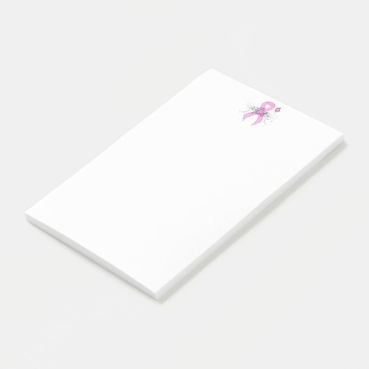 Roze bewustmakingslint met vlinder post-it® notes (Schuin)