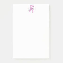 Roze bewustmakingslint met vlinder post-it® notes