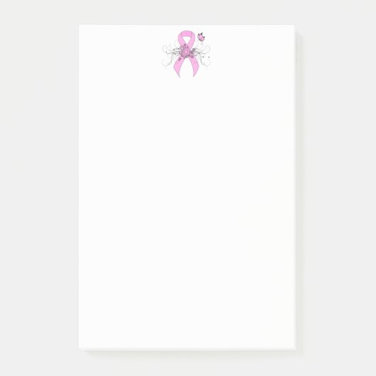 Roze bewustmakingslint met vlinder post-it® notes (Voorkant)