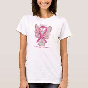 Roze bewustwording Ribbon Angel Aangepaste Oorzaak T-shirt
