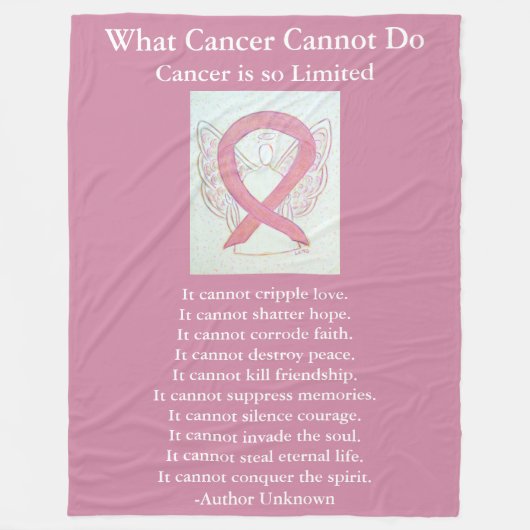 Roze bewustwording Ribbon Cancer Angel Chemo Blank Fleece Deken (Voorkant)