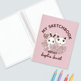 Roze BFF Lieve Tekening Kitten en Konijn Kinderen  Notitieboek